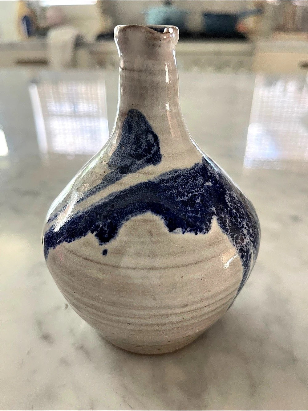 Handmade Ceramic Bud Vase in White & Blue
